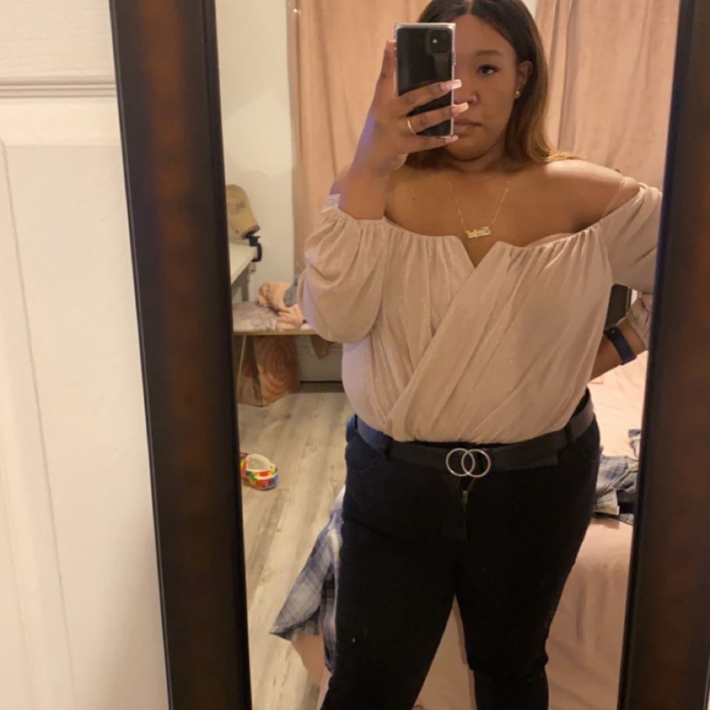 Blush off the shoulder bodysuit from FashionNova size 3x.
